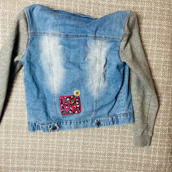Vigoss Girl's Hooded Jean Denim Jacket Patches sz 12 - Picture 5 of 6